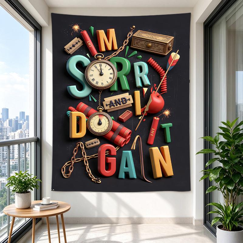 Hanging Tapestry for Wall Decor Typography Dynamite Pocket Watch 3D Fan Gift