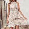 Summer Sexy Flower Printed Sleeveless Halter Dress For Women Elegant Elastic Waist Mini Dress Fashion Beach Dress Robe 25136