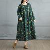 DIMANAF 2025 Damen Übergröße Frühling Langes Kleid Locker Basic Druck Vintage Lässig Floral Oversize Langarm Maxi