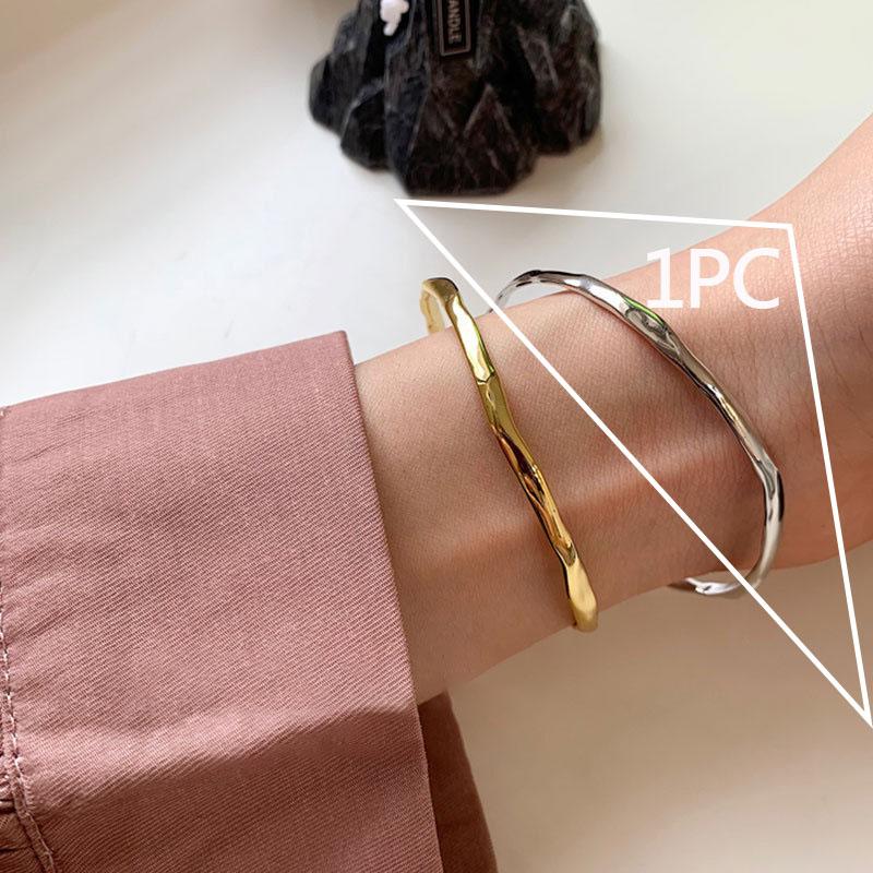PANJBJ 925 Sterling Silver Irregular Geometry Texture Bangle Bracelet for Women Girl Minimalism Jewelry Gift Dropshipping