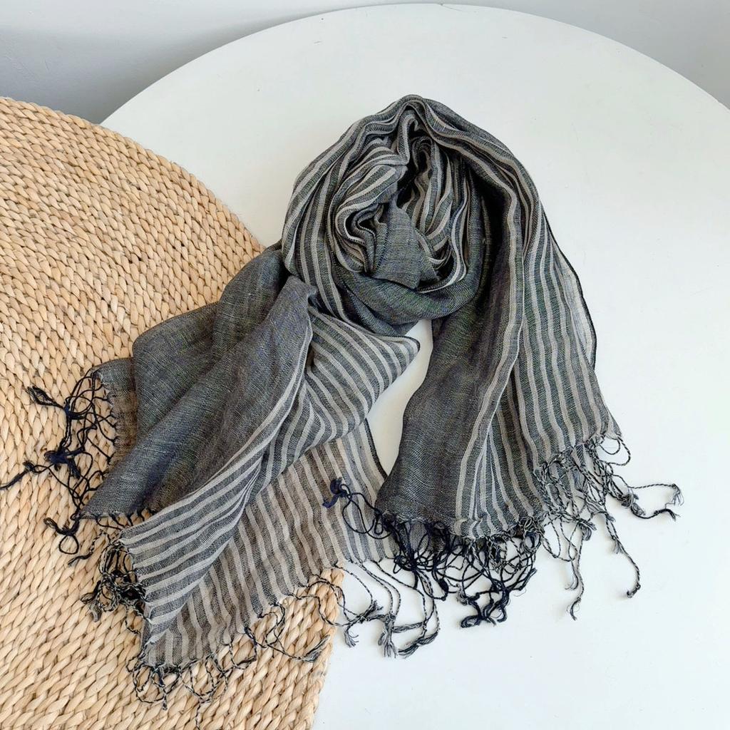 Japanese Plaid Retro Linen Scarf Mori Girl Literary And Versatile Breathable Shawl Neck Protection Shawl Silk Scarf Sun Protection