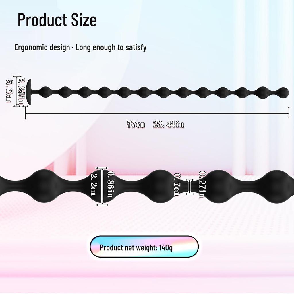 Ultra-Long Silicone Beaded Anal Plug: Smooth, Soft Anal Massage Toy for Men and Women.