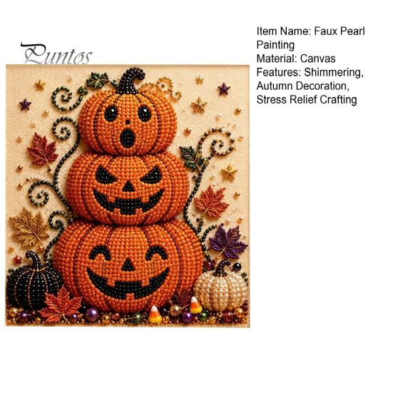 Ghost Pumpkin Art Craft Halloween Faux Pearl Kit, 3D Painting DIY Spooky Gem for Beginners Cute Set Adults, Autumn Home Wall Decor Crafting