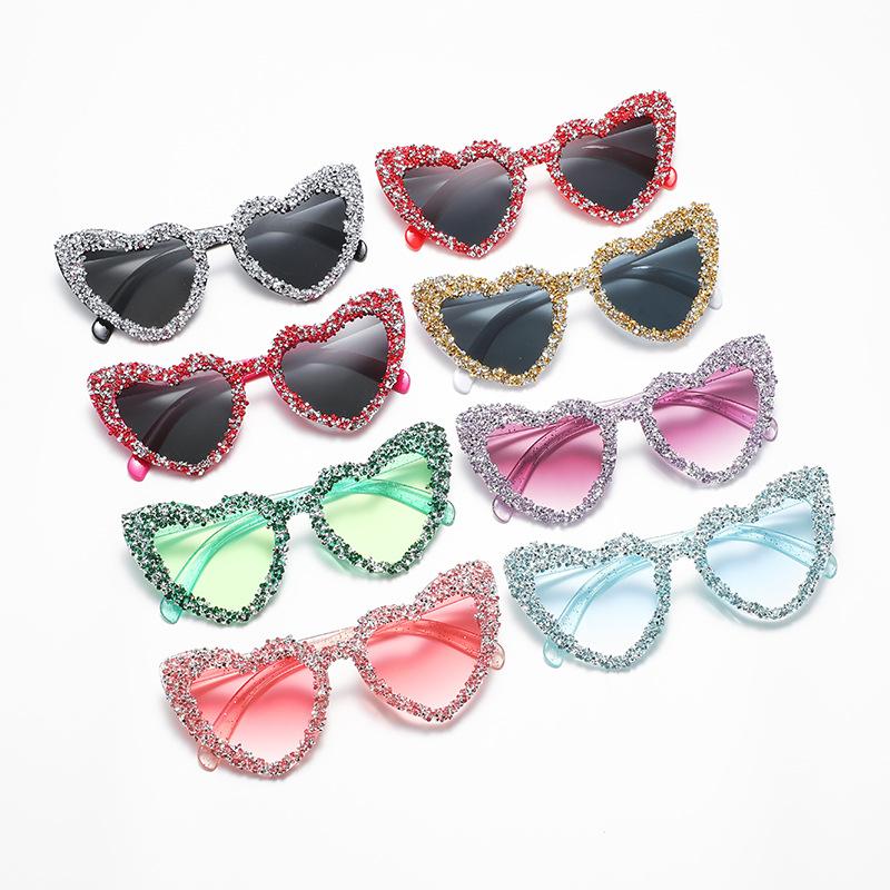 Original Peach Heart Diamond Sunglasses Female Cute Cat Eye Heart Dance Sunglasses