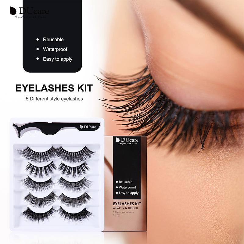 DUcare 5 Pairs Natural False Eyelashes Thick Makeups 5D Mink Lashes Soft Eyelash Extension Fake Eyelash Long Mink Eyelashes