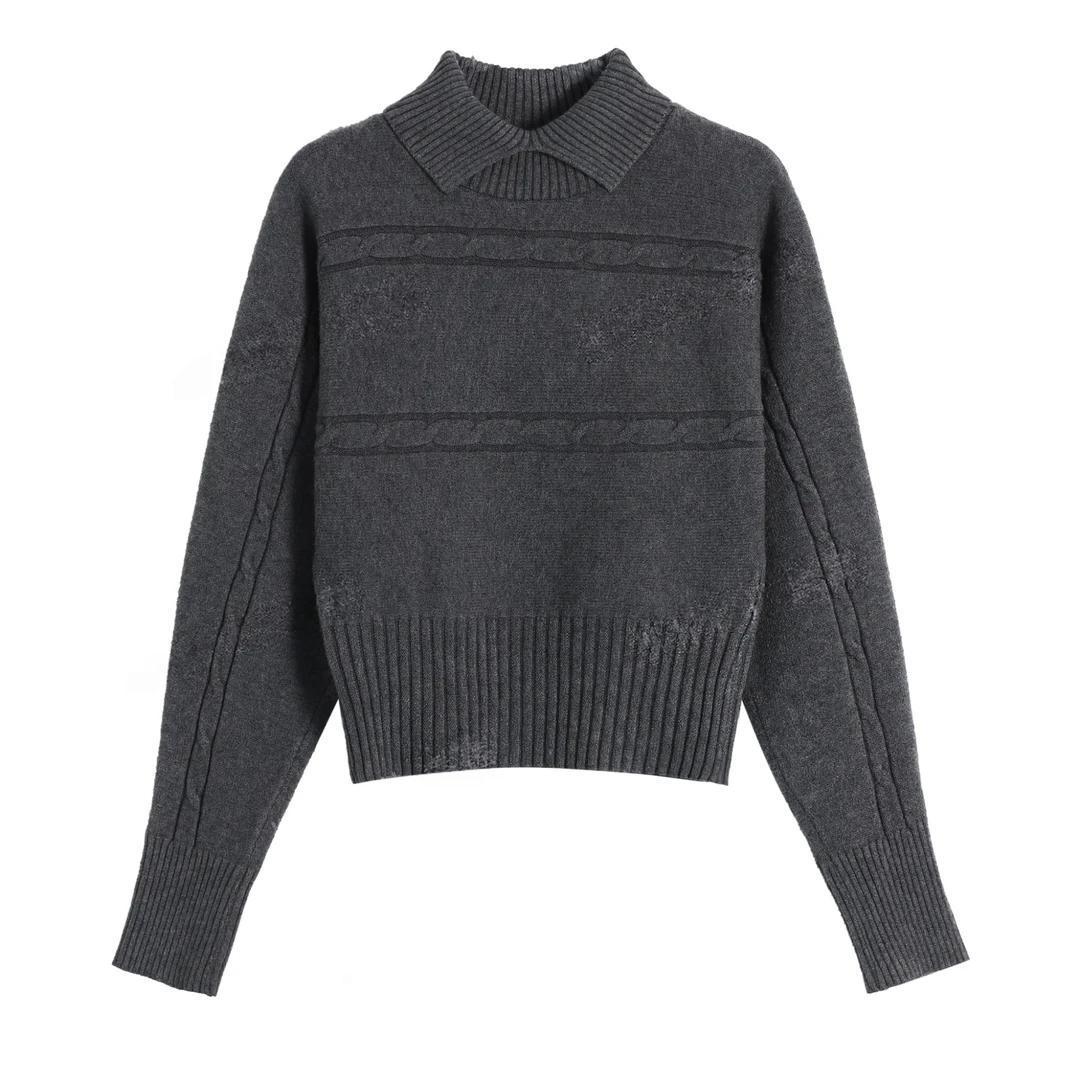 

Korean Style Women s Cable Knit Lapel Sweater - Long Sleeve, Loose, Thick Outerwear for Autumn/Winter. L (Recommended 60-70 kg)