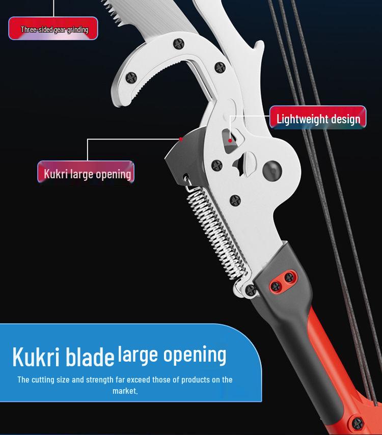 Aluminum Alloy Telescopic Pole and Pruner with High Branch Saw for Tree Pruning.