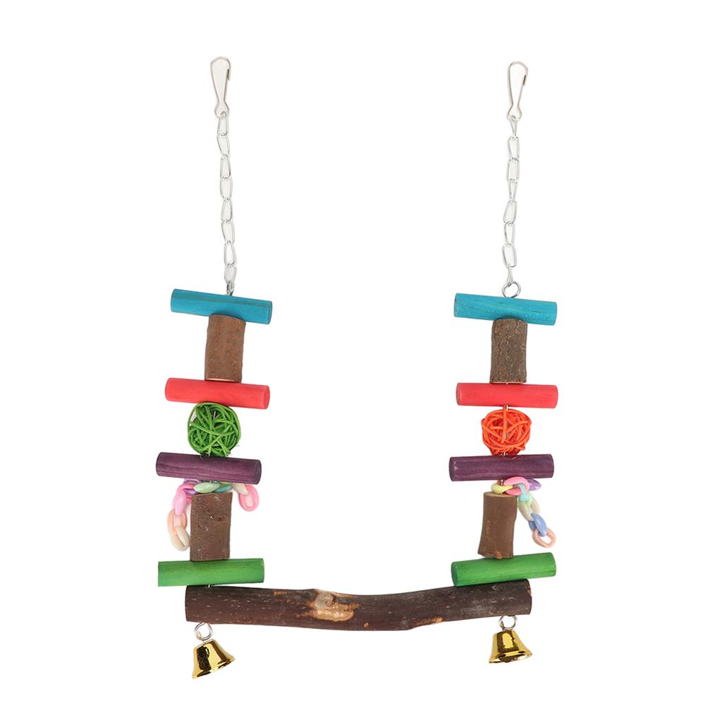Parrot Swing Stand Pure Natural Logs Parrot Standing Swing with Colorful Rattan Ball for Bird Swing Toys