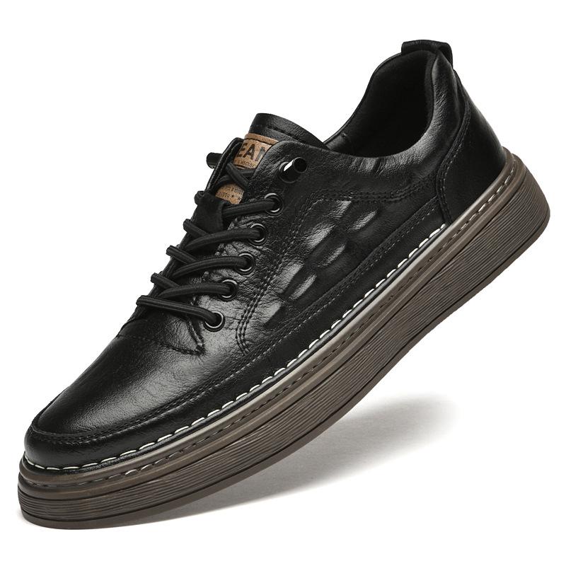 Men's Large Size Leather Casual Sneakers - Spring/Summer Breathable Cowhide with Soft Sole