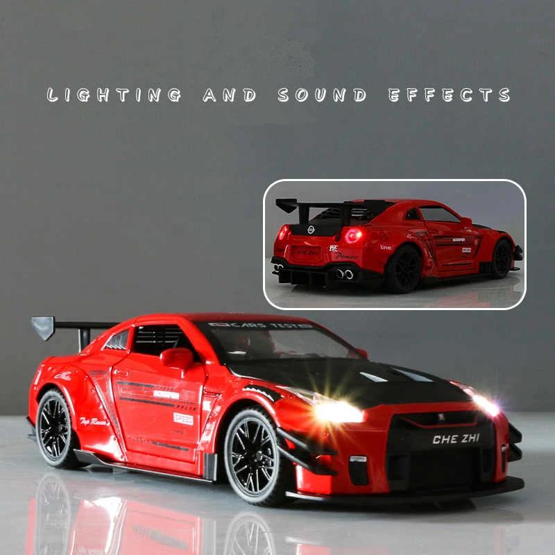 1/24 Skyline Ares Nissan GTR R34 R35 Legierung Sportwagen Modell Diecast Metall Rennwagen Modell Simulation Sound Licht Kinderspielzeug Geschenk