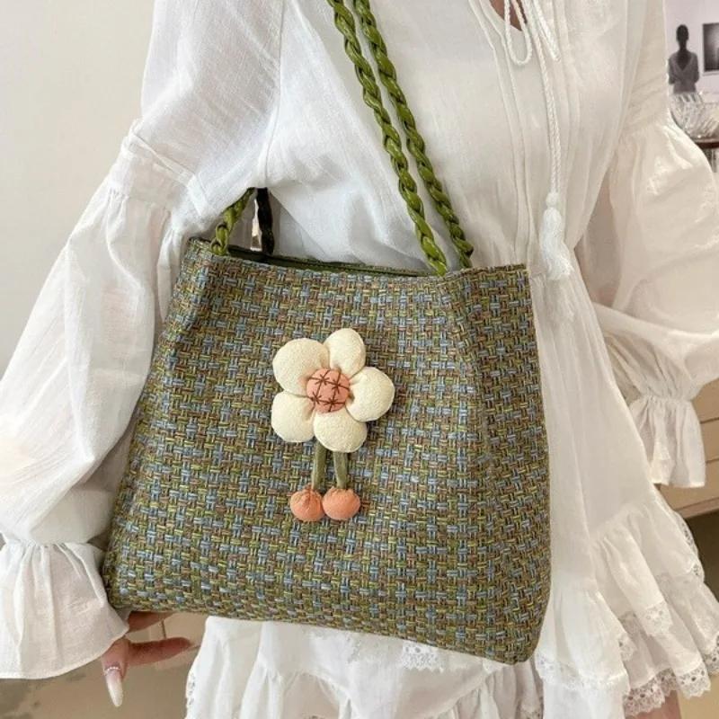 Small Fresh Floral Fabric Bag for Women Large Capacity New Fashion Summer Portable Shoulder Commuter Bag
