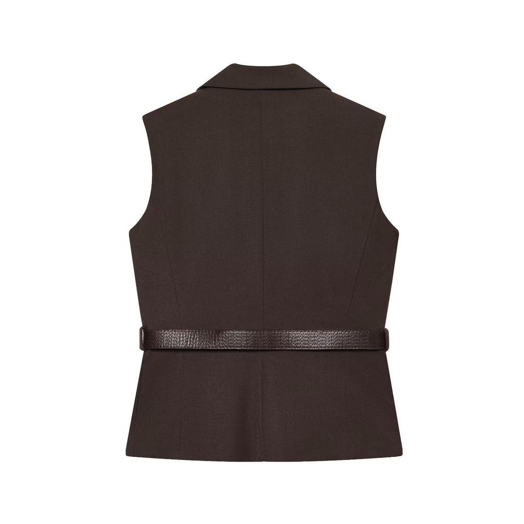European & American Women's Early Autumn Fashion: Casual Belted Vest & High Waist Straight-Leg Pants Set