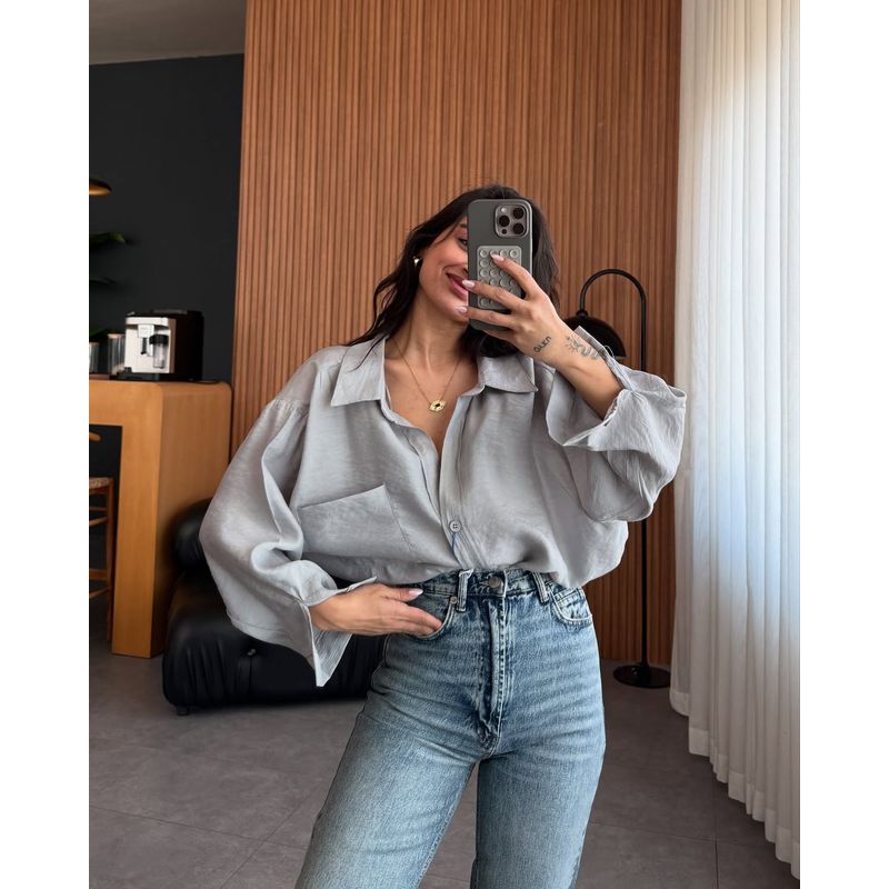European and American Fashion Casual Loose Long sleeve Shirts Top Solid Color Loose Fitting Shirt