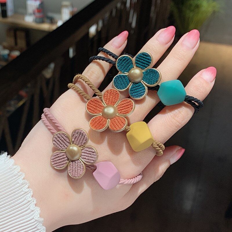 Korean Version of Dongdaemun Flowers Rubber Band Hair Ring Net Red Leather Head Rope Headdress