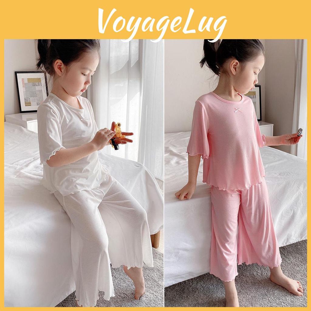 Pajama Ice 2025 Silk Girls Set Thin Modal Summer Homewear For Small Medium Children Cute Style