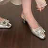 French Beautiful Bag Head Sandals Temperament Thick Heel One-word Buckle Belt Empty Single Shoes New In Spring and Summer