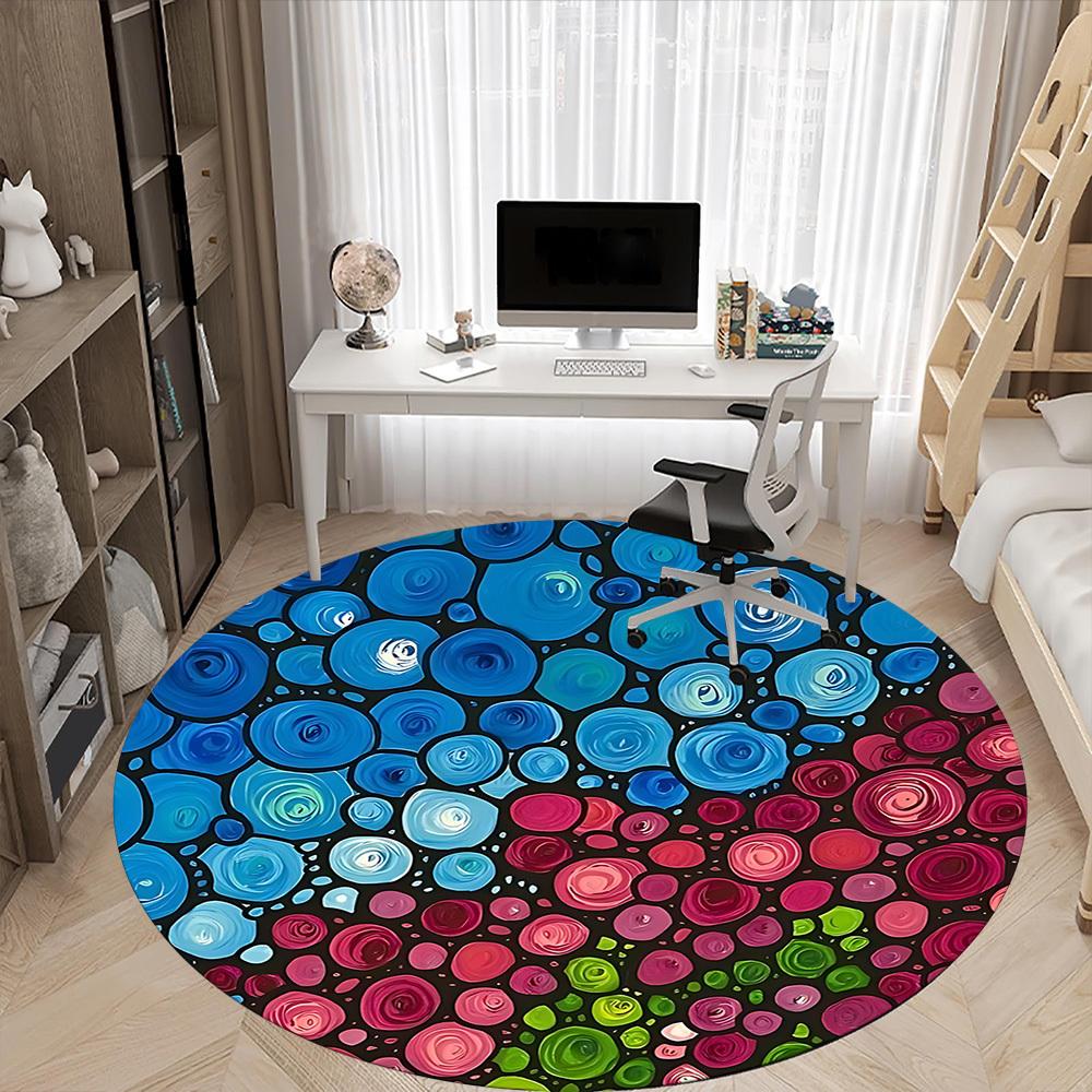 1pc Abstract Circles Office Round Area Rug, Indoor Mat Suitable ForOffice, Under Office Chairs Bedroom Living Room Home Decor, Room Deco T191