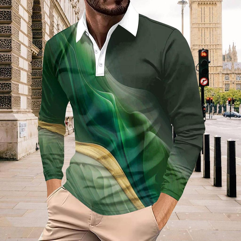 Colour Block Long Sleeve Button Down Top Sport Fitness Quick Dry Breathable Men's Polo Shirt