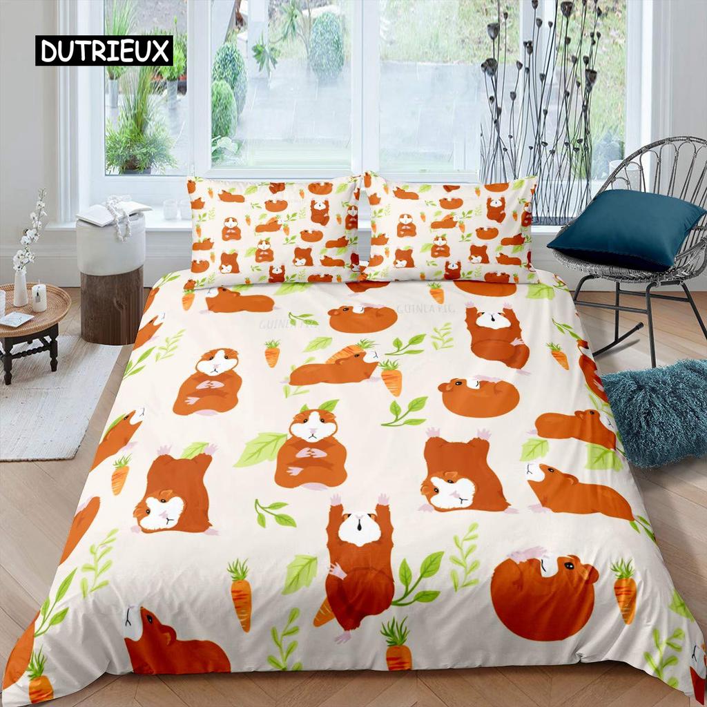 Marsvin Påslakanset Sött Marsvinsmönster Sängklädesset Djur Täcke Överdrag för Pojkar Flickor Trädgård Natur Polyester Sängklädesset