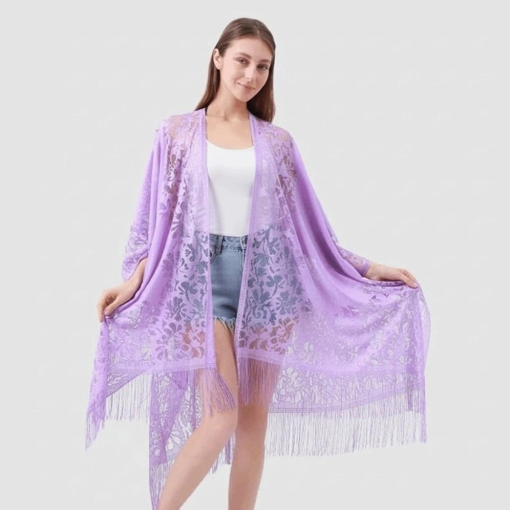 Дышащая кружевная ажурная шаль-цветок, накидка от солнца для пляжного отдыха, головной платок светло-фиолетовый