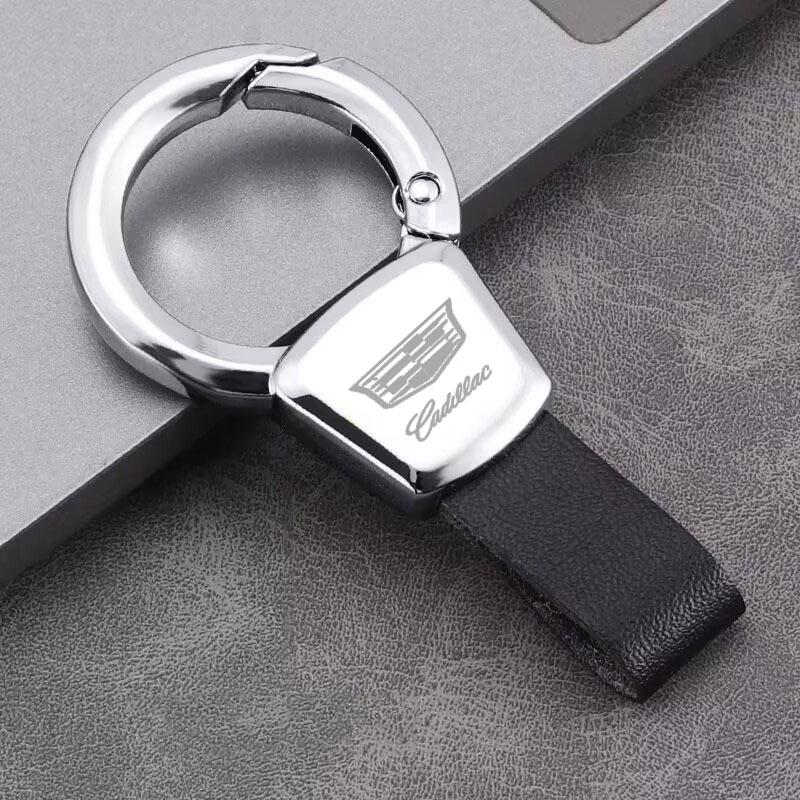 For Cadillac ATS BLS CT4 CT5 CTS ESCALADE SLS SRX XT5 XT6 XTS Luxury Car Logo Keychain Holder Leather Alloy Key Rings Pendant