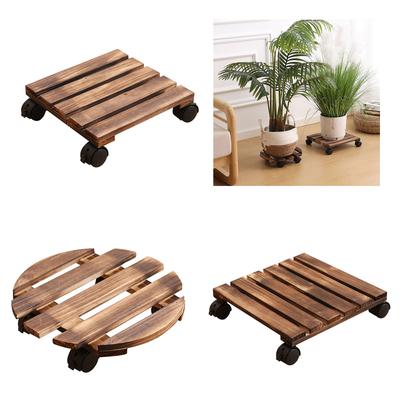 Hranaté květináče z masivního dřeva Dřevěný držák s kolečky Podstavec pro květináč Masivní dřevěný mobilní podstavec pro vnitřní i venkovní použití