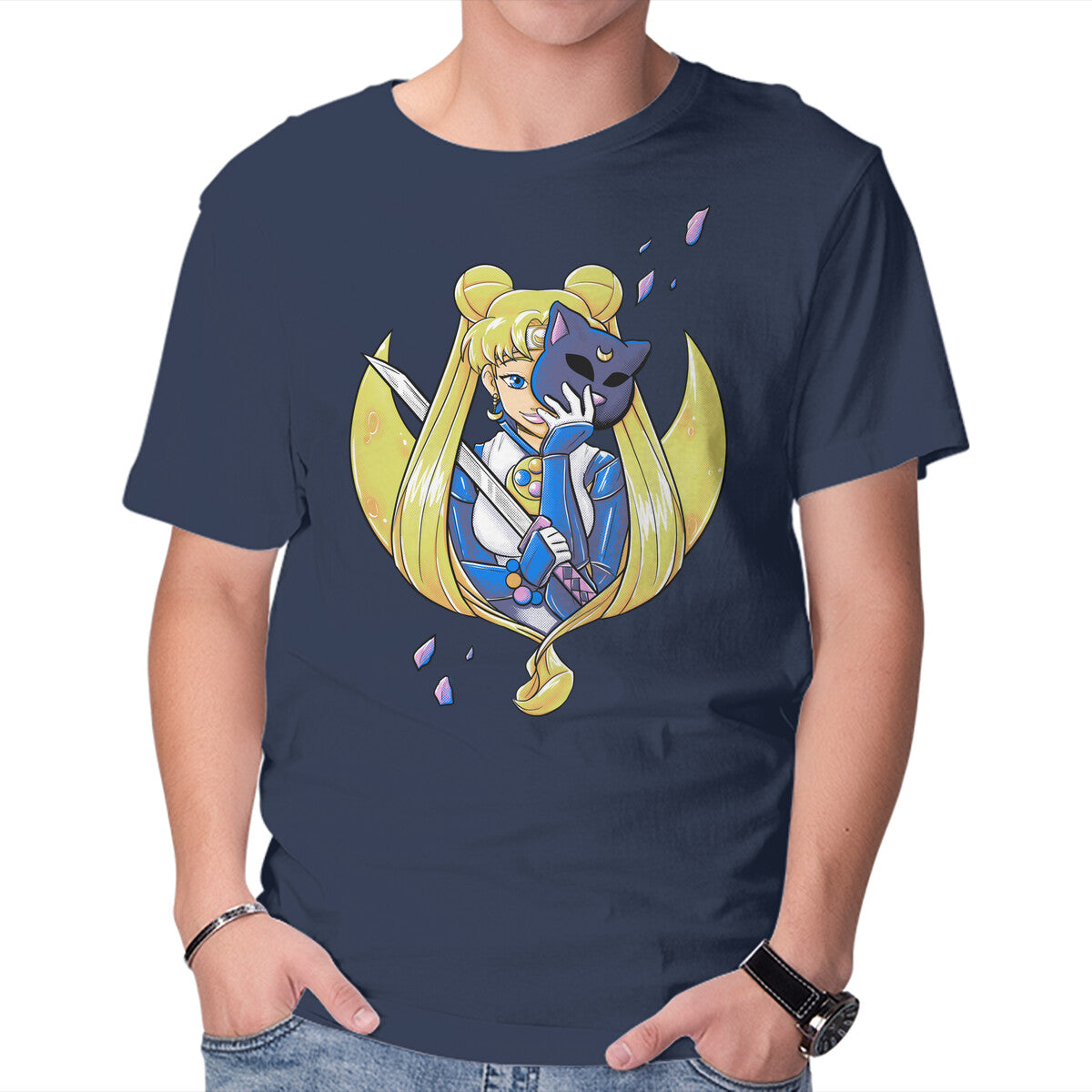 Unisex Crew Neck T-Shirt Ninja Moon Princess Graphic Short Sleeve Casual Tee L