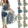 Frauen Casual Lose Bohemian Blumenkleid Kurzarm Lange Maxi Sommer Strand Swing Kleid