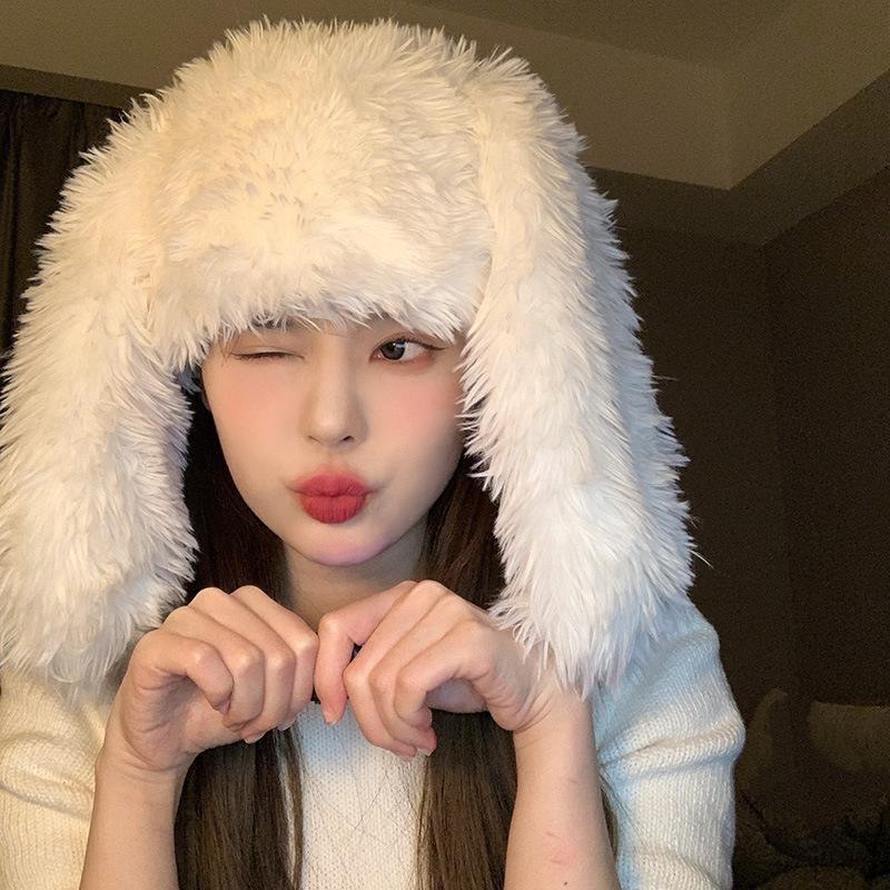 Niche design cute big ears plush Lei Feng hat children autumn and winter warm ear protection bag head knitted cold hat