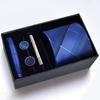 Gift Box Men'S Tie Square Scarf Cufflinks Tie Clip Five-Piece Set, Formal Business Blue Stripes