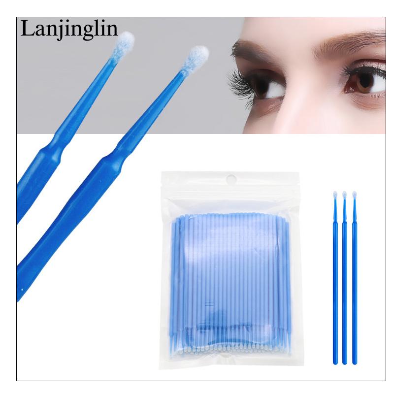 Lanjinglin 100/200pcs Micro Brushes Cotton Swab Eyelash Extension Eye Lash Glue Cleaning Brushes Applicator Sticks Makeup Tools