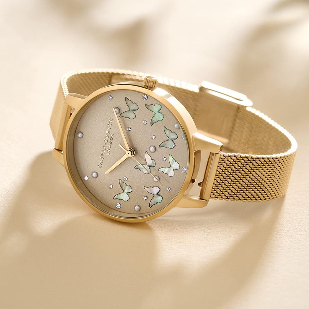 Authorized Dealer [OLIVIA BURTON] Olivia Burton Women's Watch OB16MB37 Sparkle Butterfly Demi Gold Mesh Gray Dial & White Mother-of-Pearl Butterfly