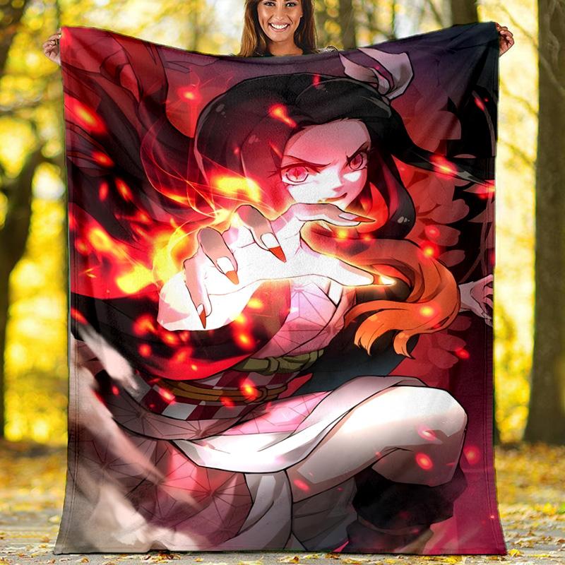 1pc nezouko Theme Blanket - Digital Print, Polyester, Cozy for All Seasons, Perfect for Outdoor, and Travel