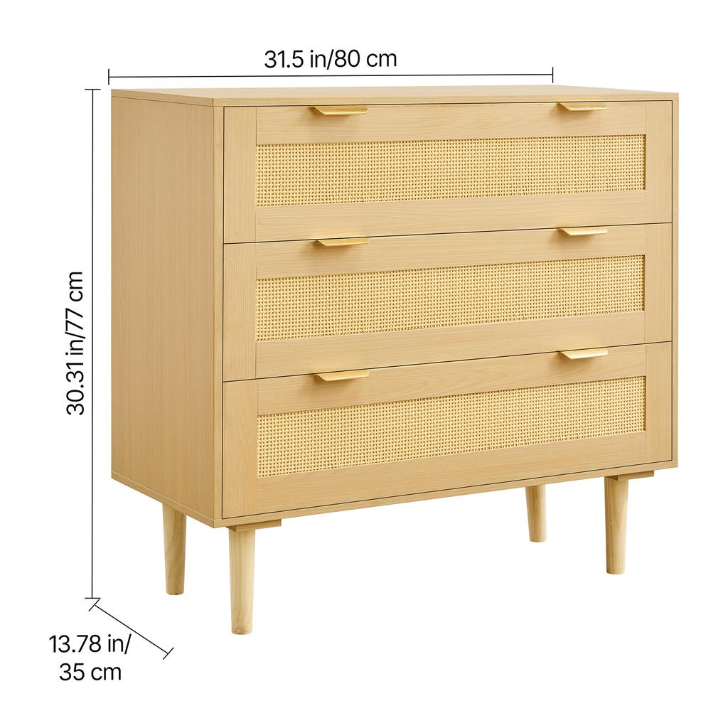 SucceBuy Rattan Dresser for Bedroom Natural Rattan Chest of Drawer with Metal Handle Modern Wood Clothing Organizer & Storage