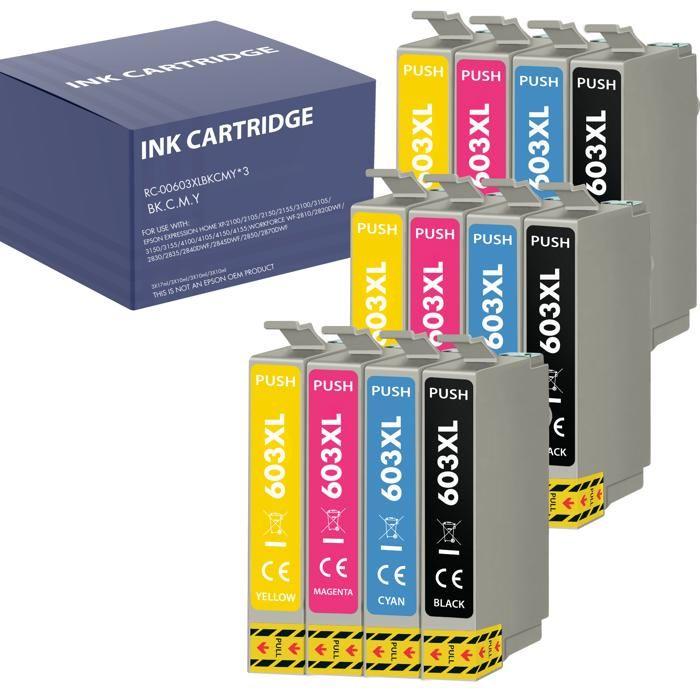 Cartouche d'encre remplacement Epson 603XL compatible WorkForce WF-2810 Expression Home XP-2100 Pack 3 Noir 3 Cyan 3Magenta 3Yellow