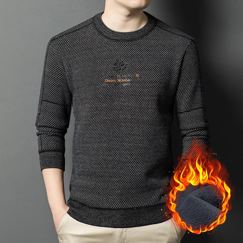 Men s Winter Warm Jacquard Knit Sweater - Snow Ferret Plus Velvet Round Neck M