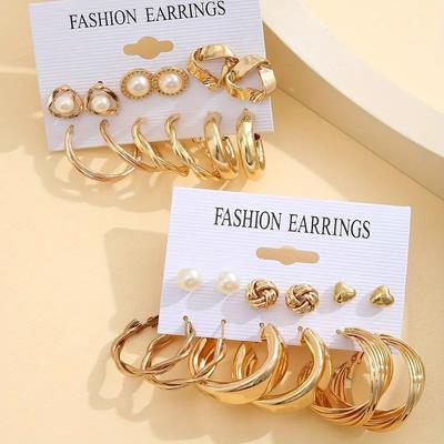 Hot Sale Vintage Gold Geometric Women's Earrings Set Pearl Earrings Earrings Set