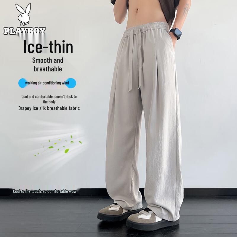 PLAYBOY Men s Ice Silk Loose Fit Casual Sports Pants L