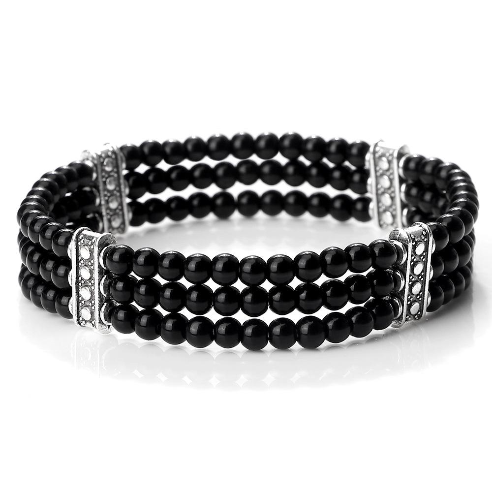 Tiger Eye Lava Stone Beaded Bracelet - 4mm Elastic Three-Row Design