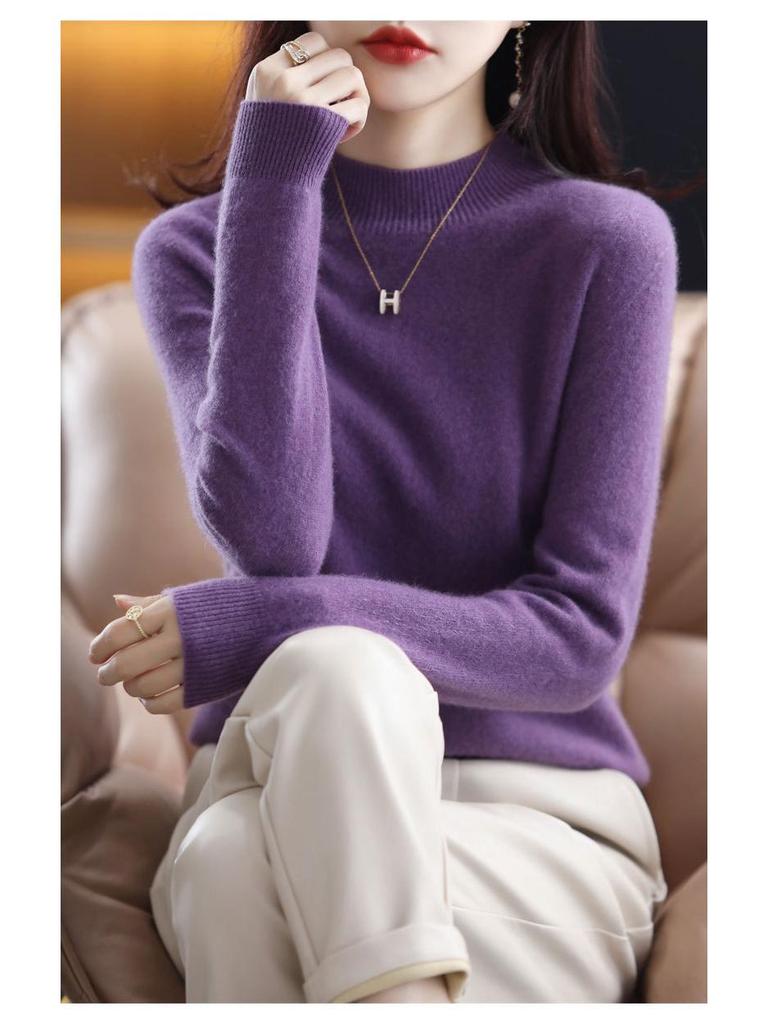Damen Wollpullover mit hohem Kragen - Nahtlos, einfarbig, warme Basisschicht für Freizeit- oder Pendlerkleidung im Herbst und Winter