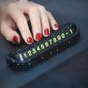 Temporary Parking Number Plate Holder with Full Rhinestone Decoration for Car Dashboard Display Number Visibility and Easy Contact
