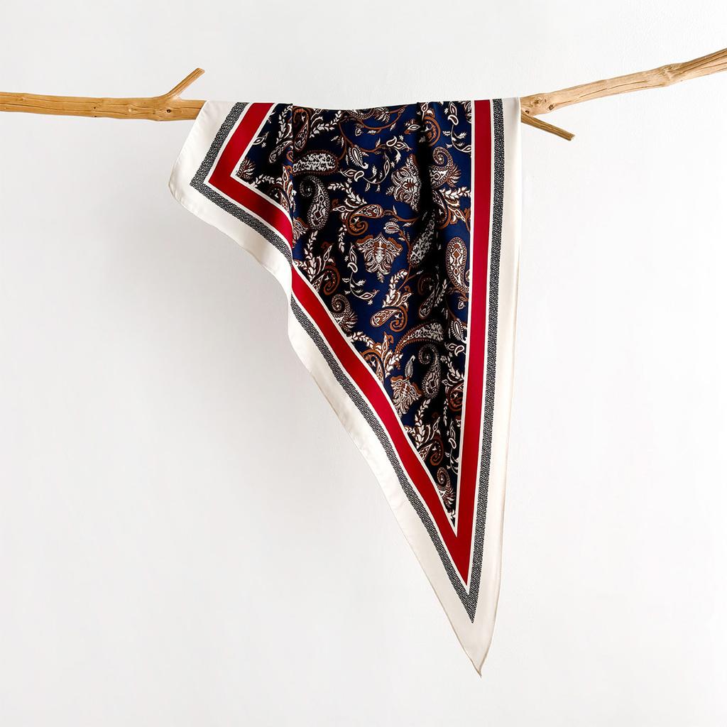Retro Printed Square Scarf For Women Soft Satin Scarves Bandanas Luxury Hijab Neckerchief Elegant Shawl Wraps