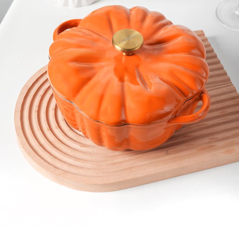 Little Happiness Multi-Function Cast Iron Pumpkin Enamel Pot - Stew, Soup, Universal Induction Cooker