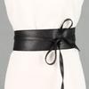 Women Fashion Solid Color Soft Faux Leather Wide Long Belt Self Tie Wrap Around Waist Girdle Dress Belts Bow Waistband