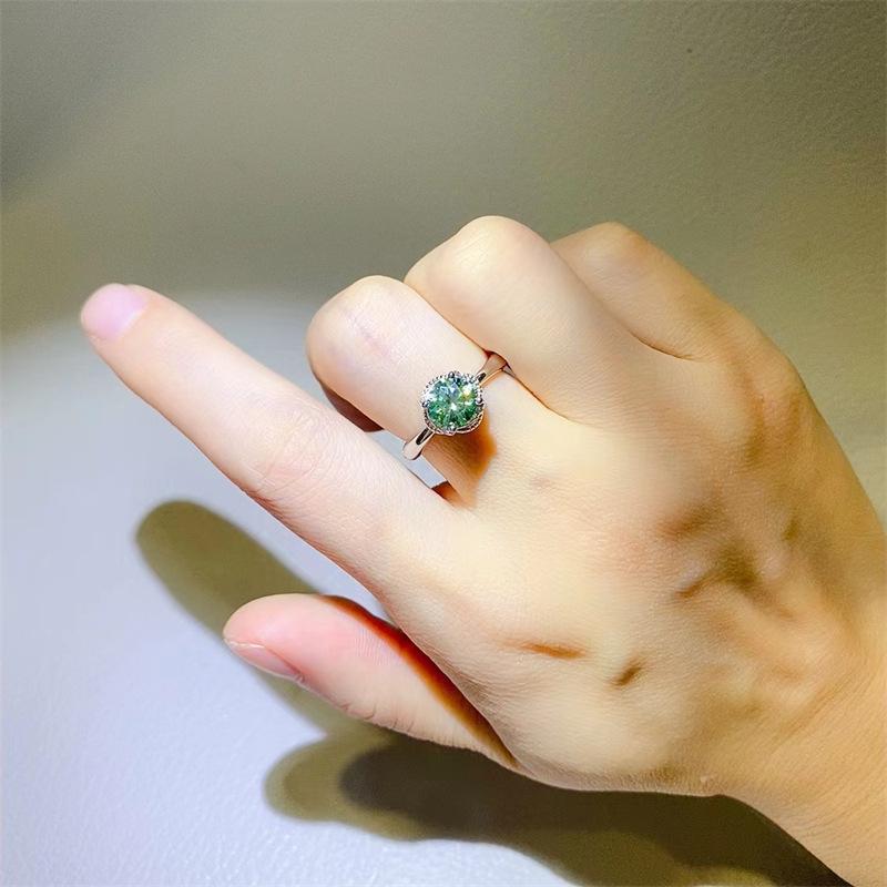Elegant Women's Green Moissanite Ring: Multiple Styles, Simple, Full Diamond Design.