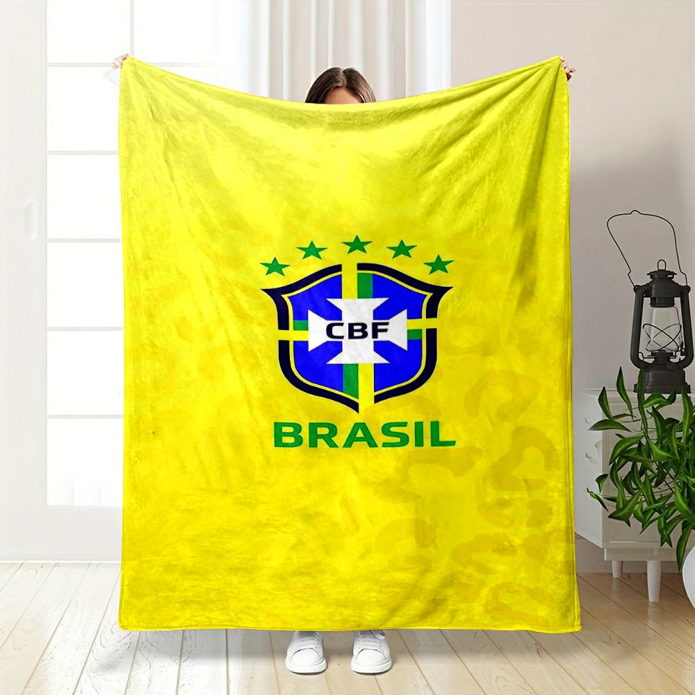 Brazil CBF Logo Yellow Designed Flannel Blanket for Bedroom, Living Room, Sofa, and Nap