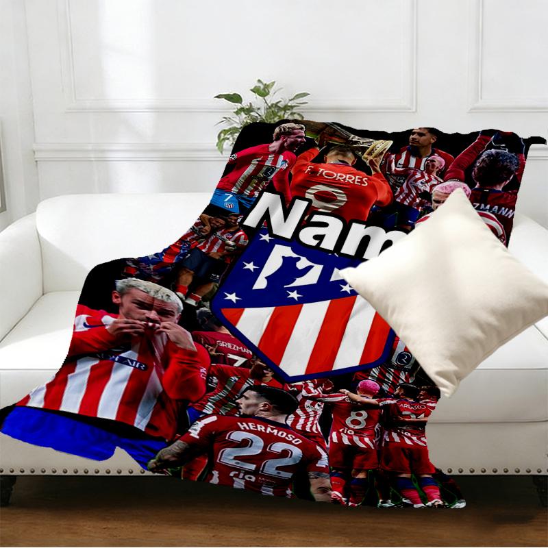 Custom Name Personalized Atletico Madrid Print Blankets, Home Decor, Bedroom, Sofa, Camping, Couch, Gifts for Birthday Christmas