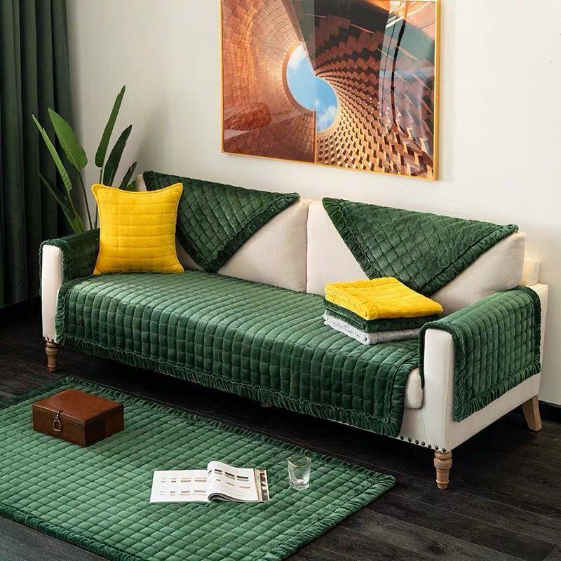 Simple Winter Short Plush Sofa Cushion Thickened Anti Slip Flannel Simple Modern Three Person Sofa Napkin Cover 8 Colors