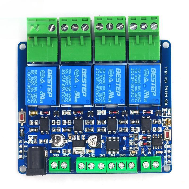 Modbus RTU 4-Channel Relay Output 12V 4 Switch Input 485 & TTL Pin Header Communication