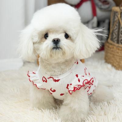 Dog Summer Cotton Shirts Heart Printed Ruffle Sleeveless Puppy Vest Soft Breathable Sweet Pet Outfit for Small Dogs Cats